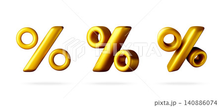 3D Three golden percentage signs 3D Three golden percentage signs 140886074
