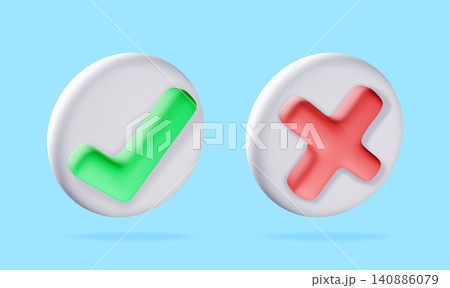 3d check mark and cross symbol on round button. 140886079