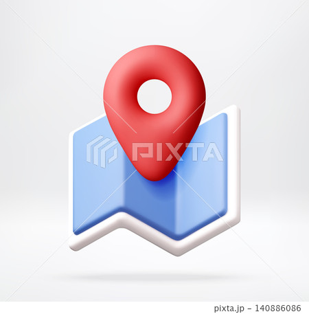 Red pin on blue paper map in 3d 140886086