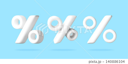 3D Three white percent signs isolated on blue 3D Three white percent signs isolated on blue 140886104