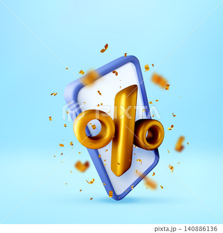 3D percentage sign in smartphone with confetti 140886136