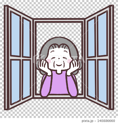 窓を開けるシニア女性のイラスト 窓を開けるシニア女性のイラスト 140886660