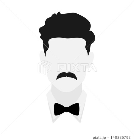 Silhouette of an abstract man with mustache in a bow tie. Faceless male silhouette avatar emblem. Vector illustration 140886792
