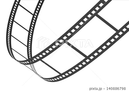 Folded transparent filmstrip fragment isolated on white background. Wavy movie tape in perspective. Vector illustration Folded transparent filmstrip fragment isolated on white background. Wavy movie tape in perspective. Vector illustration 140886798