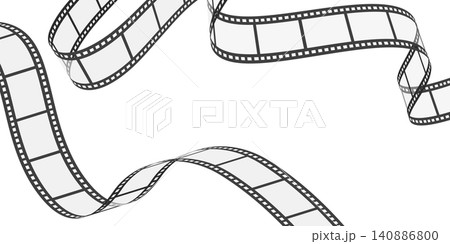 Curved filmstrip frame isolated on white background. Realistic curvy transparent film ribbons. Vector illustration 140886800