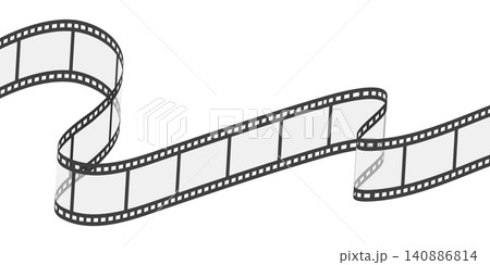 Long transparent curved filmstrip isolated on white background. Realistic film ribbon. Vector illustration 140886814
