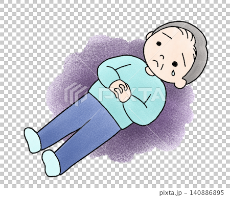 A hand-drawn illustration of an elderly man crying in anxiety. A hand-drawn illustration of an elderly man crying in anxiety. 140886895