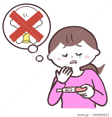陰性の妊娠検査薬を見る女性のイラスト 陰性の妊娠検査薬を見る女性のイラスト 140886921
