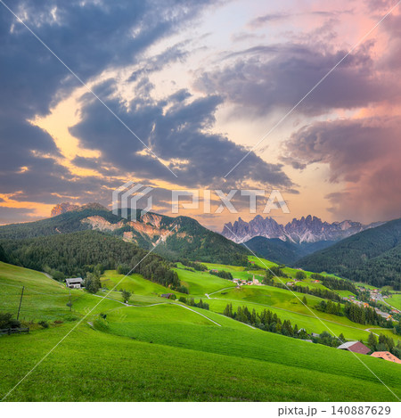Gorgeous scene of magnificent Santa Maddalena village in Dolomites. Gorgeous scene of magnificent Santa Maddalena village in Dolomites. 140887629