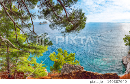 Amazing Adriatic sea scenic landscape on the coast path to Petrovac. Amazing Adriatic sea scenic landscape on the coast path to Petrovac. 140887640