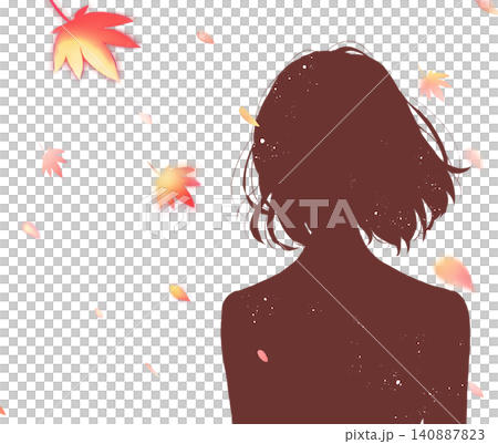女子学生 バストアップ 紅葉 シルエット 女子学生 バストアップ 紅葉 シルエット 140887823