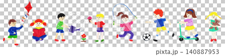 A set of hand-drawn illustrations of children playing. A set of hand-drawn illustrations of children playing. 140887953