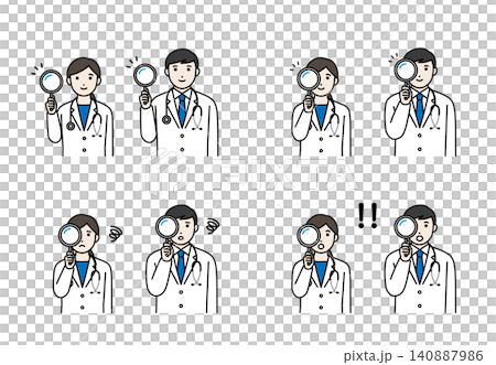 Doctor's set looking through a magnifying glass Doctor's set looking through a magnifying glass 140887986