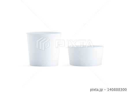 Blank white big and small food bucket mockup png, transparent background, 3d rendering. Empty pail fastfood front side view. Paper chicken bucketful mock up cut out. Clear popcorn box template. 140888300