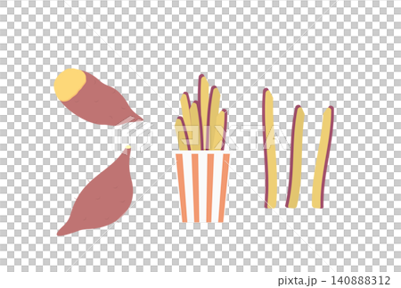 Illustration set of sweet potatoes and sweet potato sticks Illustration set of sweet potatoes and sweet potato sticks 140888312
