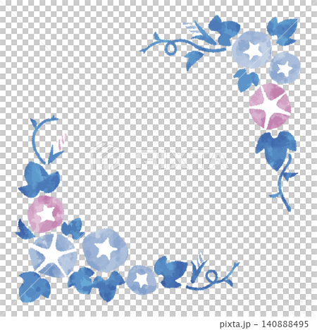 Simple and modern morning glory corner frame, a transparent watercolor-style vector illustration. Simple and modern morning glory corner frame, a transparent watercolor-style vector illustration. 140888495