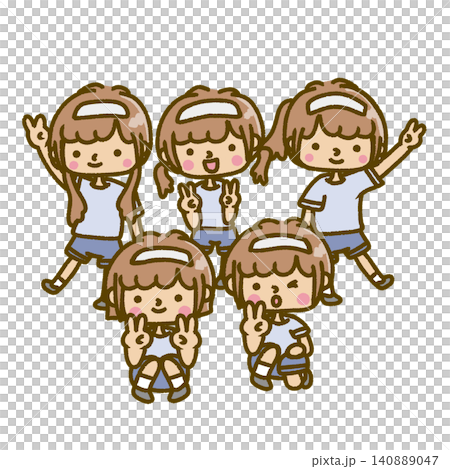 五名女孩聚在一起擺姿勢。 (白隊) 五名女孩聚在一起擺姿勢。 (白隊) 140889047