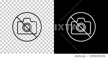 禁止拍照的圖示。黑白單色向量插圖集。 禁止拍照的圖示。黑白單色向量插圖集。 140889106