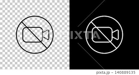 動画撮影禁止のアイコン。白と黒のモノクロベクターイラストセット 動画撮影禁止のアイコン。白と黒のモノクロベクターイラストセット 140889135