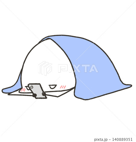 頭まで布団を被ってスマホを触ってる棒人間 頭まで布団を被ってスマホを触ってる棒人間 140889351