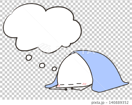 A stick figure sleeping with the blanket pulled over its head, and a speech bubble. A stick figure sleeping with the blanket pulled over its head, and a speech bubble. 140889352