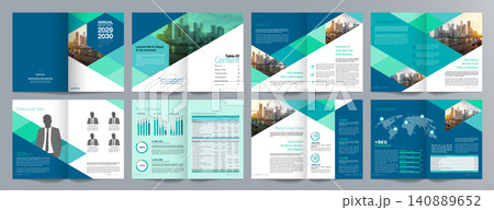 Corporate business presentation guide brochure template, Annual report, 16 page minimalist flat geometric business brochure design template, A4 size. Corporate business presentation guide brochure template, Annual report, 16 page minimalist flat geometric business brochure design template, A4 size. 140889652