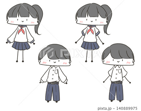セーラー服とYシャツを着てる男女セット セーラー服とYシャツを着てる男女セット 140889975