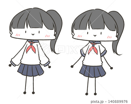 セーラー服を着てるポニーテールの女の子セット セーラー服を着てるポニーテールの女の子セット 140889976