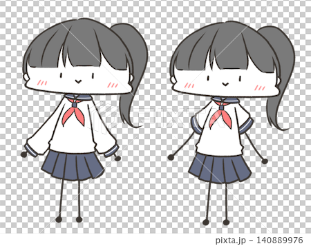 セーラー服を着てるポニーテールの女の子セット セーラー服を着てるポニーテールの女の子セット 140889976