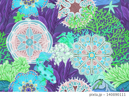 Colorful seamless marine pattern with corals Colorful seamless marine pattern with corals 140890111