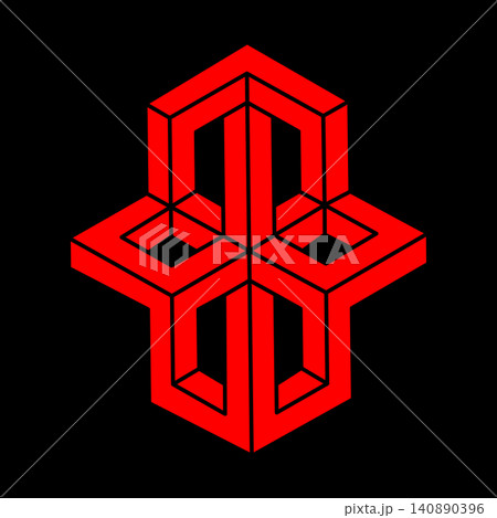 Modern logo. Optical illusion shapes. Optical art objects. Impossible figures. Escher style. Geometry.  140890396