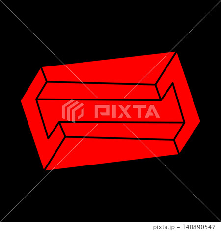 Impossible shape. Sacred geometry. Optical illusion modern logo. Abstract eternal geometric object. Impossible endless outline. Optical art. Impossible geometry symbol on a black background. Line art. 140890547
