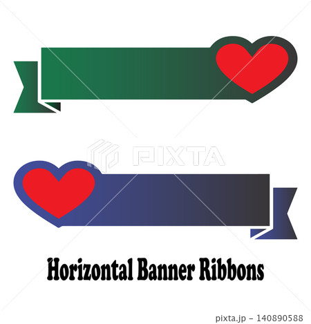 Horizontal banner ribbons with red hearts isolated on white background 140890588