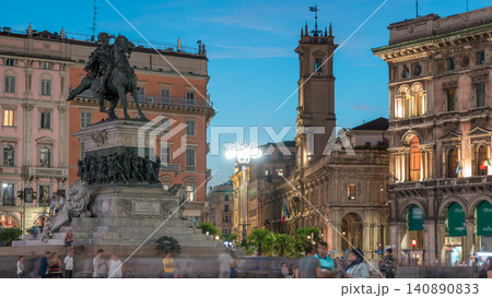 Piazza del Duomo day to night timelapse with Monument to Victor Emmanuel II. Milan, Italy Piazza del Duomo day to night timelapse with Monument to Victor Emmanuel II. Milan, Italy 140890833