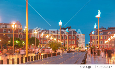 Place Massena square Nice day to night timelapse, French Riviera, Cote d'Azur, France 140890837