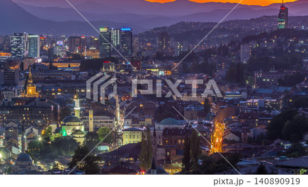 City view of Sarajevo from most popular panoramic spot in Sarajevo day to night timelapse. City view of Sarajevo from most popular panoramic spot in Sarajevo day to night timelapse. 140890919