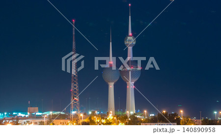 The Kuwait Towers day to night timelapse - the best known landmark of Kuwait City. Kuwait, Middle East The Kuwait Towers day to night timelapse - the best known landmark of Kuwait City. Kuwait, Middle East 140890958