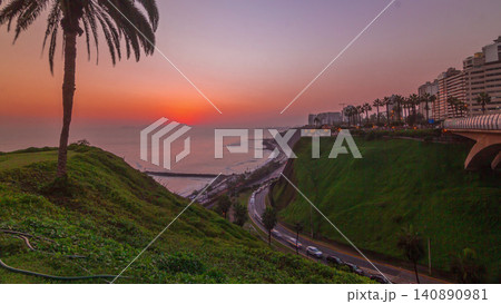 Aerial sunset view of Lima's Coastline in the neighborhood of Miraflores timelapse, Lima, Peru Aerial sunset view of Lima's Coastline in the neighborhood of Miraflores timelapse, Lima, Peru 140890981