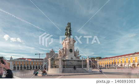 Praca do Comercio or Commerce Plaza. Statue of King Jose I timelapse hyperlapse. Praca do Comercio or Commerce Plaza. Statue of King Jose I timelapse hyperlapse. 140891003
