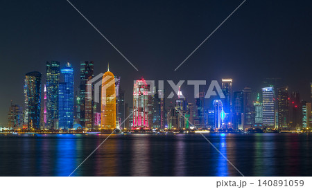 Doha downtown skyline day to night timelapse, Qatar, Middle East Doha downtown skyline day to night timelapse, Qatar, Middle East 140891059