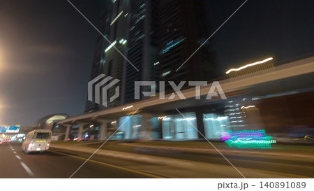 Drive on Sheikh Zayed Road in Dubai at night, United Arab Emirates timelapse Drive on Sheikh Zayed Road in Dubai at night, United Arab Emirates timelapse 140891089