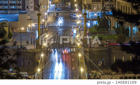 Cechuv bridge night view from Letenske garden timelapse. Cechuv bridge night view from Letenske garden timelapse. 140891109