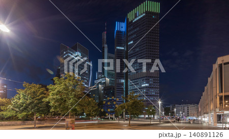 The Fairy-tale Fountain before the Central European Bank in Frankfurt from day to night timelapse hyperlapse 140891126