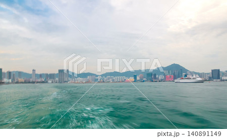 View from Star Ferry through Victoria Harbour timelapse hyperlapse, with the skyline of Hong Kong as backdrop View from Star Ferry through Victoria Harbour timelapse hyperlapse, with the skyline of Hong Kong as backdrop 140891149