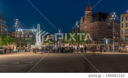 The Dam square in Amsterdam day to night timelapse, The Netherlands. 140891182