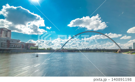 Astana, Kazakhstan. View from Pleasure boat on the river Ishim timelapse hyperlapse drivelapse in Astana. Astana, Kazakhstan. View from Pleasure boat on the river Ishim timelapse hyperlapse drivelapse in Astana. 140891198