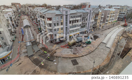Concrete works for road maintenance construction site with many workers and mixer timelapse Concrete works for road maintenance construction site with many workers and mixer timelapse 140891235