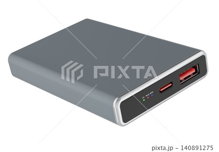 External SSD drive with USB C and USB A ports. 3D rendering External SSD drive with USB C and USB A ports. 3D rendering 140891275