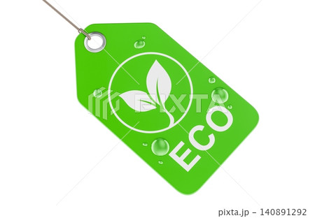 Eco product tag. Organic branding and environmental marketing, 3d rendering 140891292