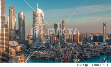 Amazing aerial view of Dubai downtown skyscrapers evening timelapse, Dubai, United Arab Emirates Amazing aerial view of Dubai downtown skyscrapers evening timelapse, Dubai, United Arab Emirates 140891301